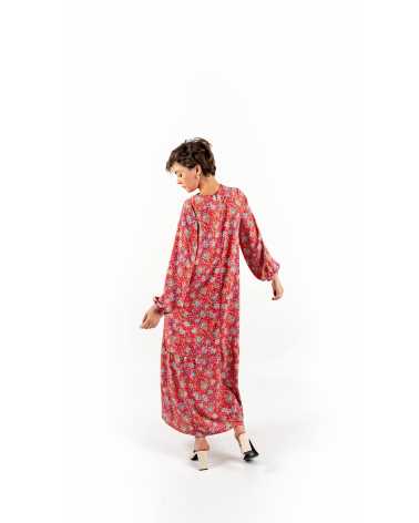 Robe Rouge - Gisèle - Motifs Fleurs - WASSAMATTA - Fripari.fr