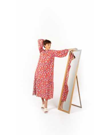 Robe Rouge - Gisèle - Motifs Fleurs - WASSAMATTA - Fripari.fr
