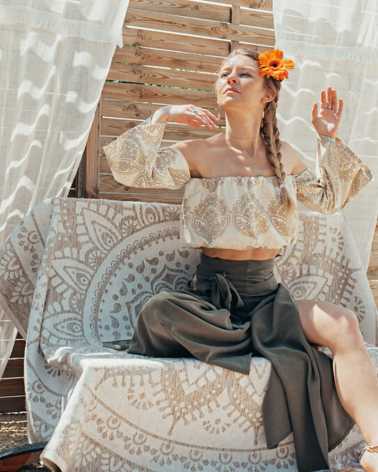 Top Beige Hohemian - Motifs Mandalas - Kurulla Ocean - Fripari.fr